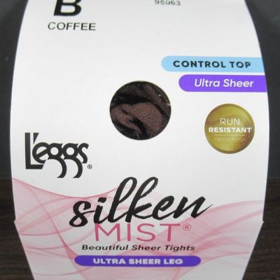 Leggs Silken Mist Pantyhose Tights Control Top Ultra Sheer B Coffee